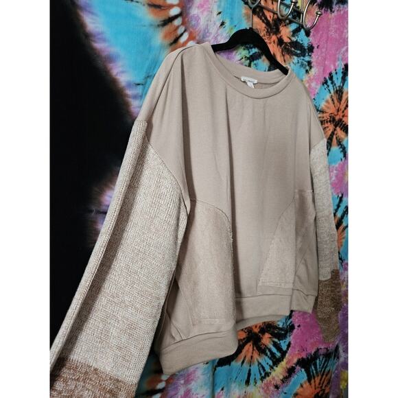 Blu Pepper Colorblock Womens Sweater Outside Seams Gray Cream Tan Size Large - Picture 2 of 8